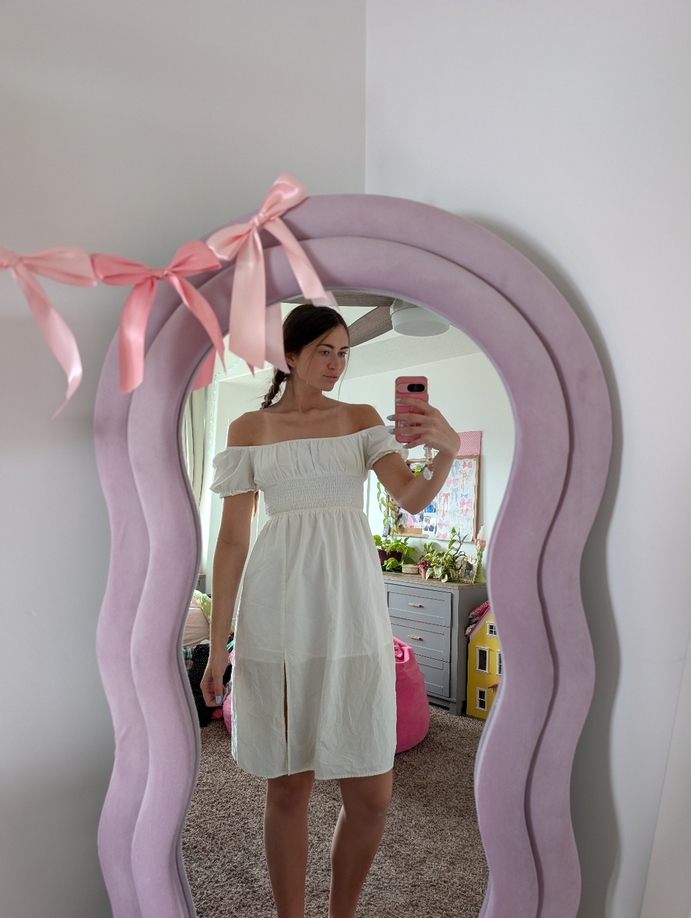 Cream Smocked Waist Midi Dress Size Small